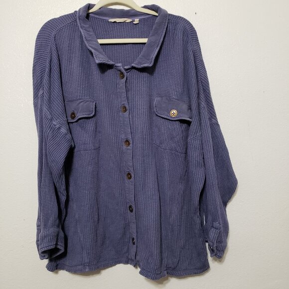 Soft Surroundings Waffle Button Down Long Sleeve - Picture 4 of 10